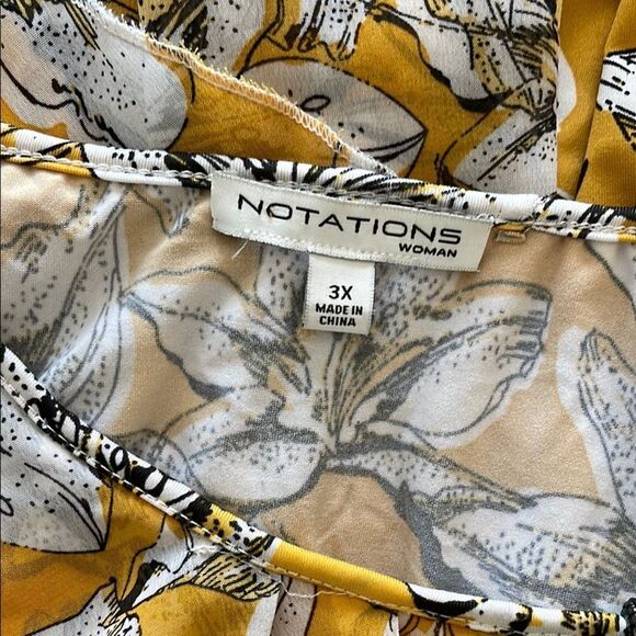 Notations Yellow /black floral Flutter Sleeve Tunic 2 Layers Sheer Sz3X beads - Picture 5 of 6
